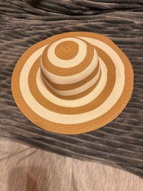 Wide Brim Straw Sun Hat - Tan and Cream